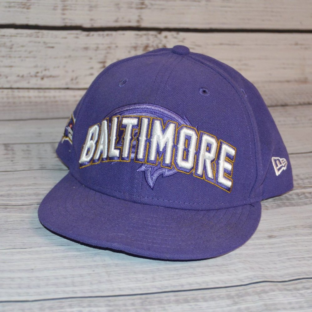 New Era NFL Baltimore Ravens Purple Spell Out Logo Fitted Flat Brim Hat 6 5/8